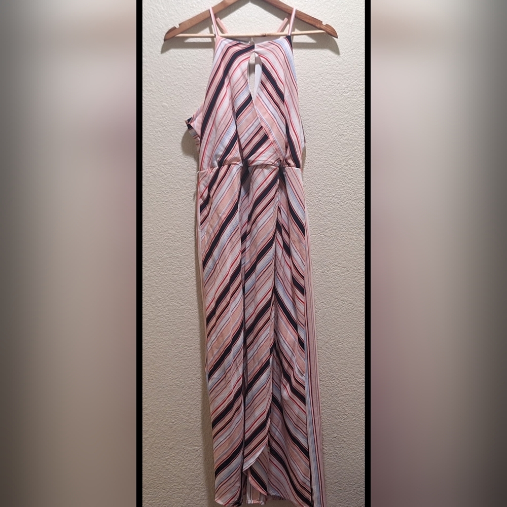 Bailey Blue Pink Stripped Halter Maxi Dress